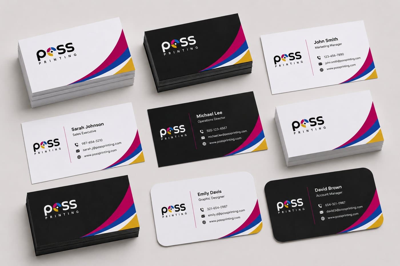 A collection of premium PESS business cards